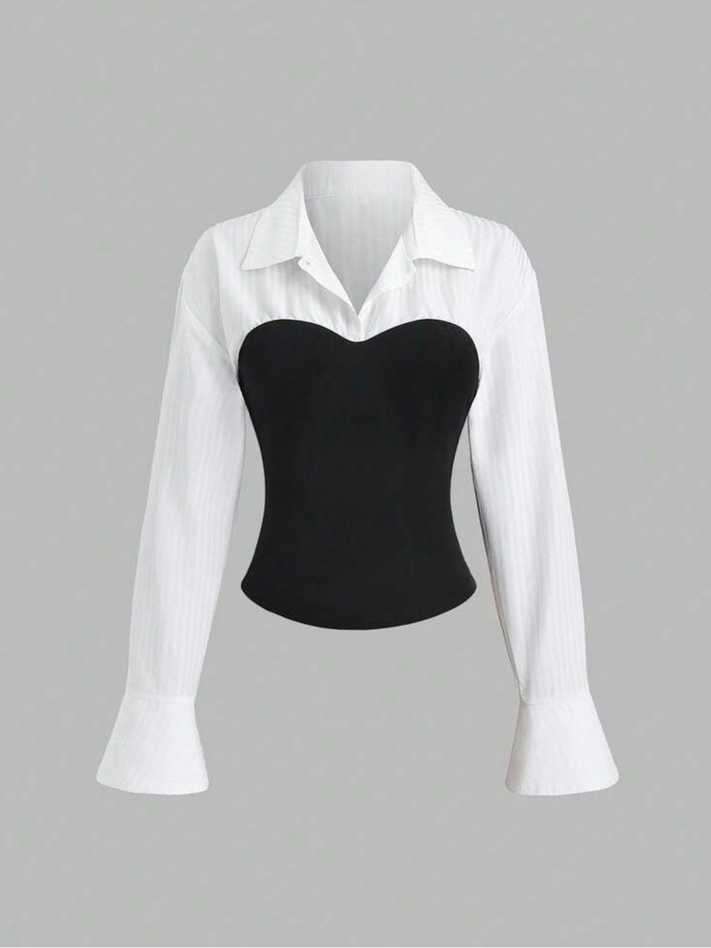White Button-Down Top with Black Corset-Style Front